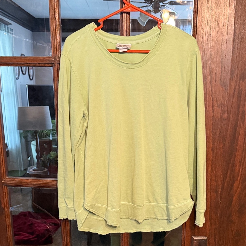 Wild Palms Womens‎ Sage Green 100% Cotton Long Sleeve Top Elbow Patches Small